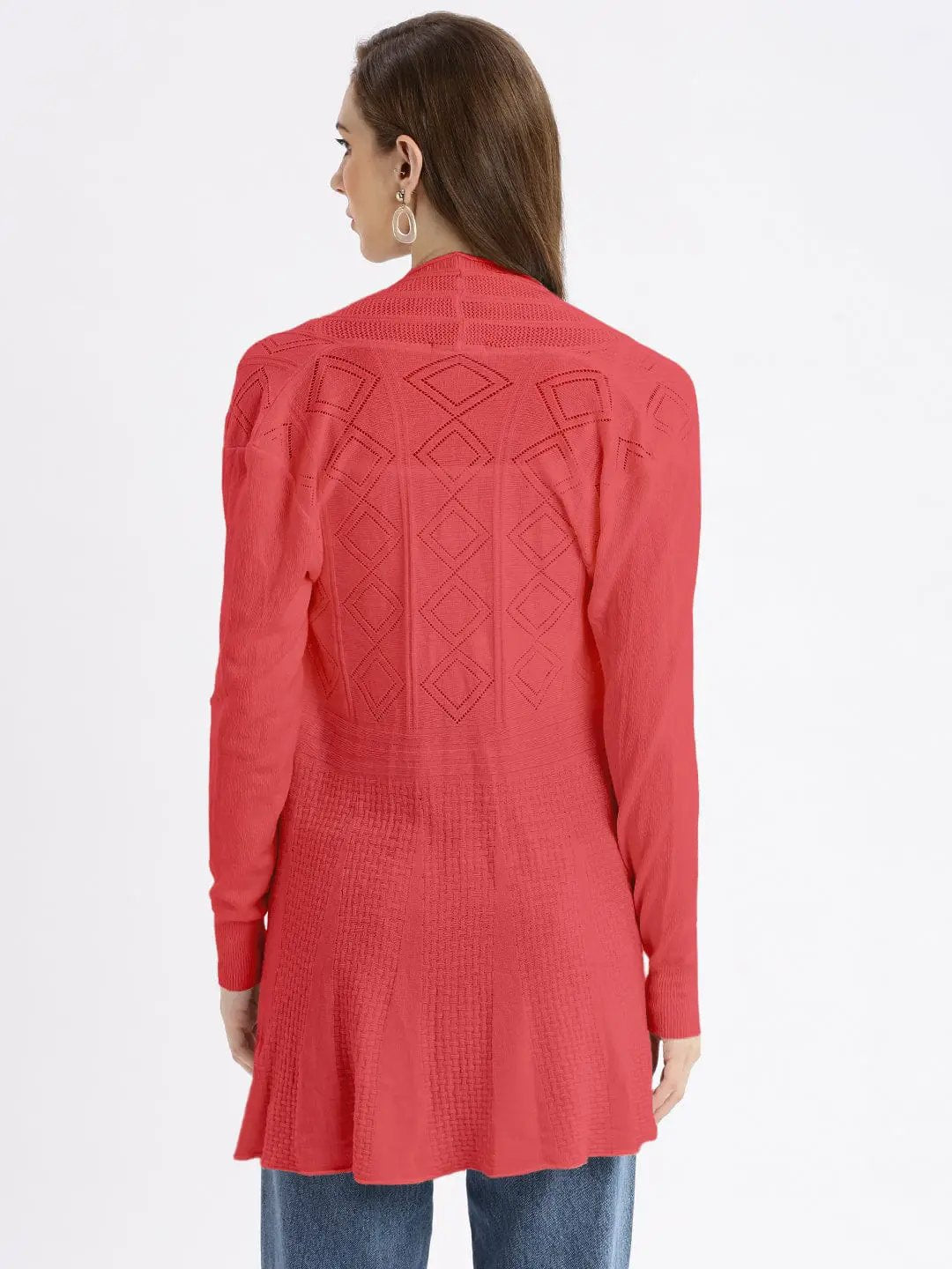 Women's Textured Coral Open-Front Long Shrug - from SHOWOFFFF