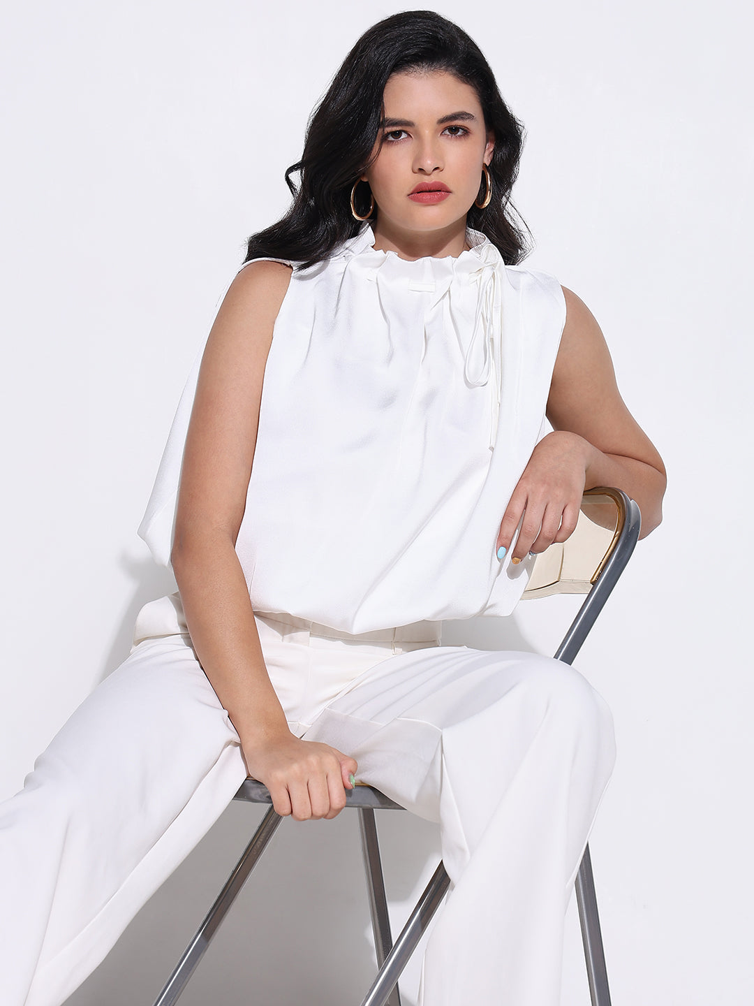 Women White Solid Blouson Top