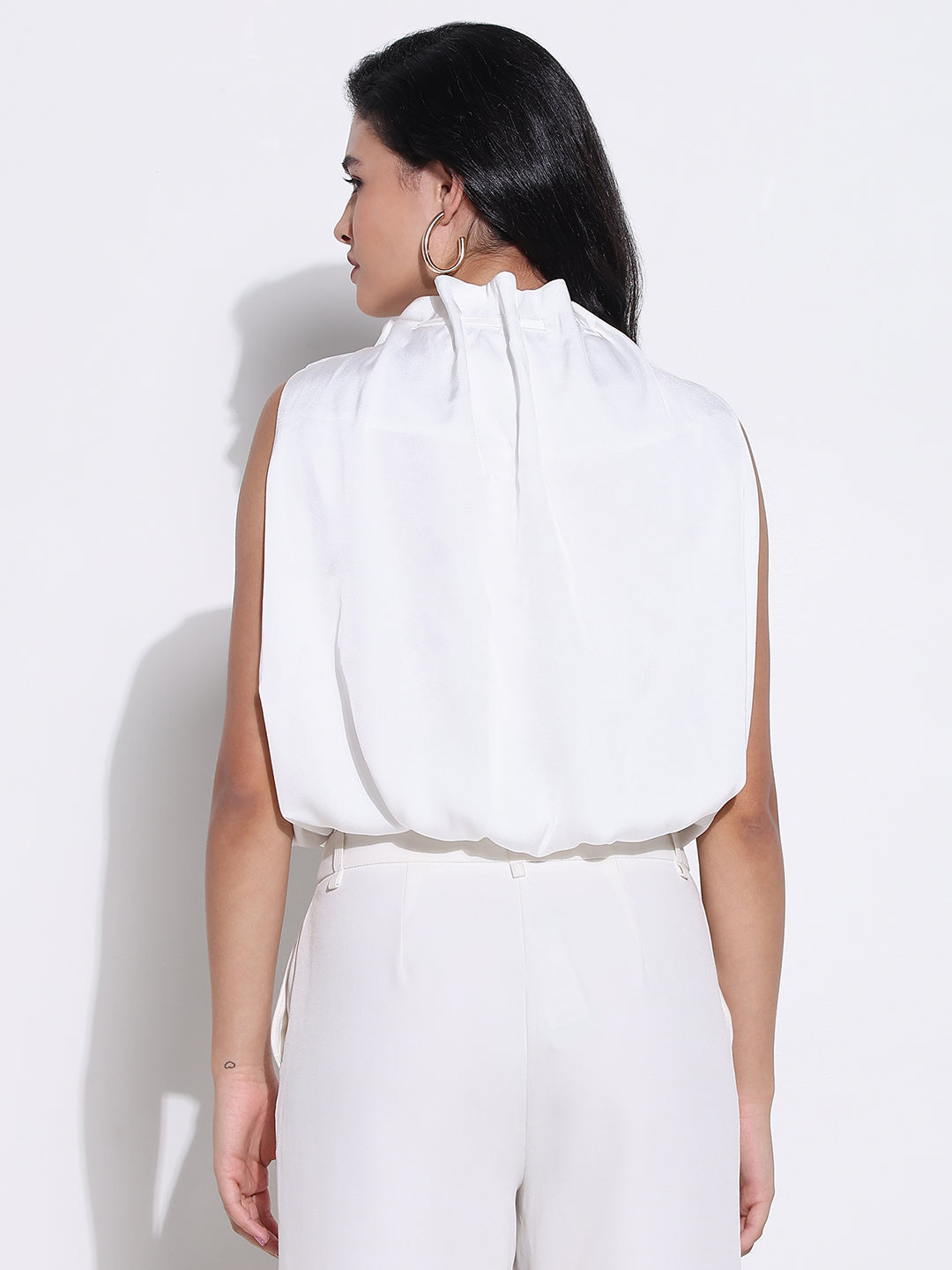 Women White Solid Blouson Top