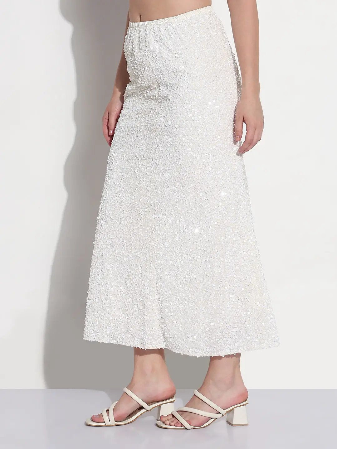 Women's Embellished White Velvet A-Line Maxi Skirt - from SHOWOFFFF
