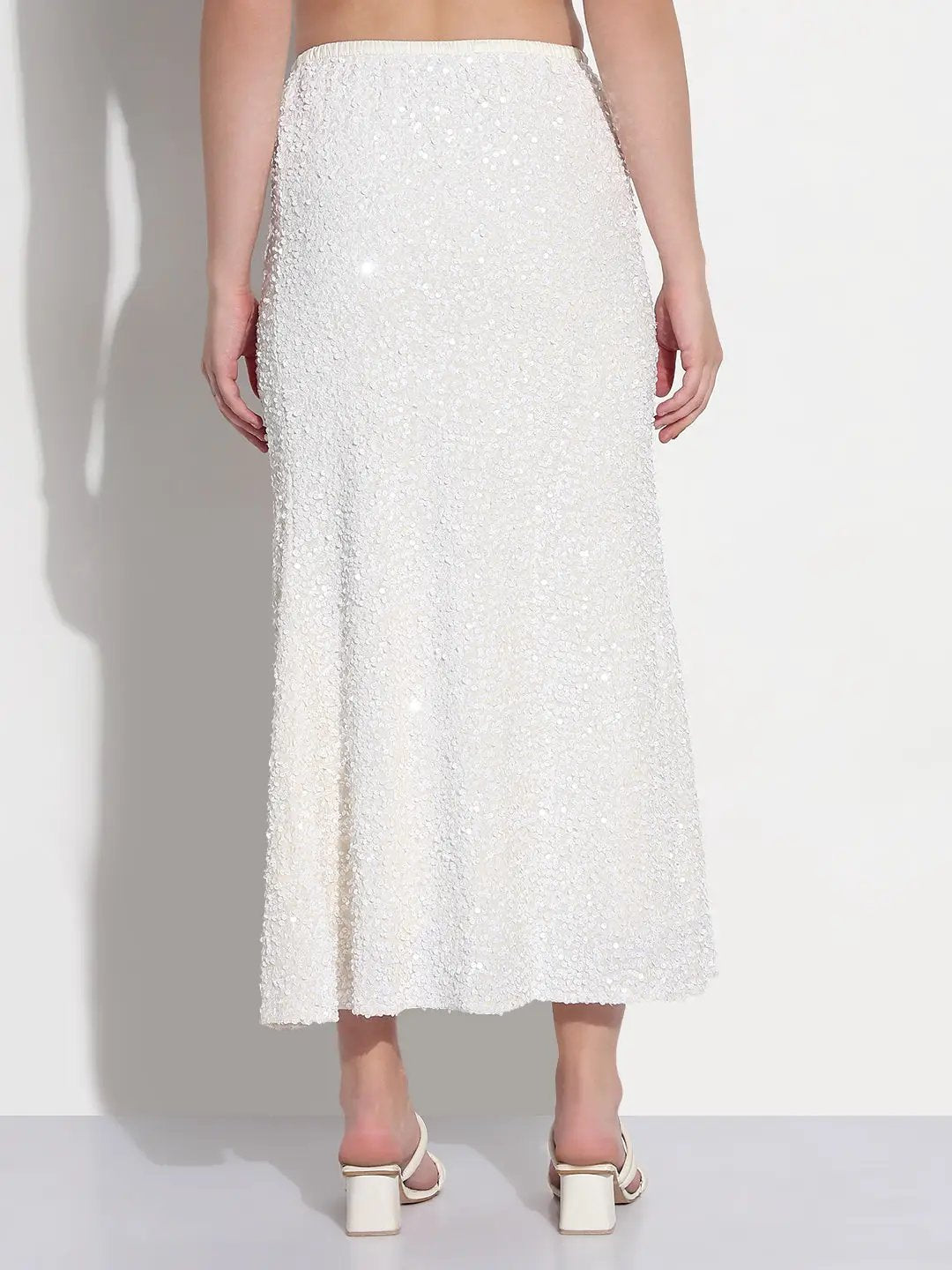 Women's Embellished White Velvet A-Line Maxi Skirt - from SHOWOFFFF