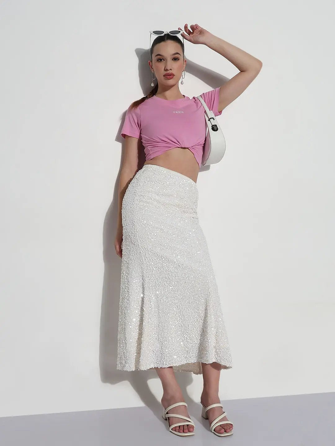 Women's Embellished White Velvet A-Line Maxi Skirt - from SHOWOFFFF