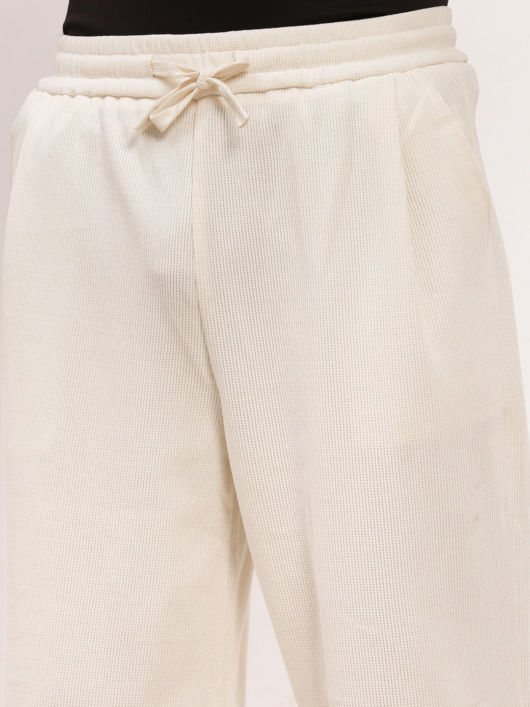 Men Cream Solid Straight Fit Trousers