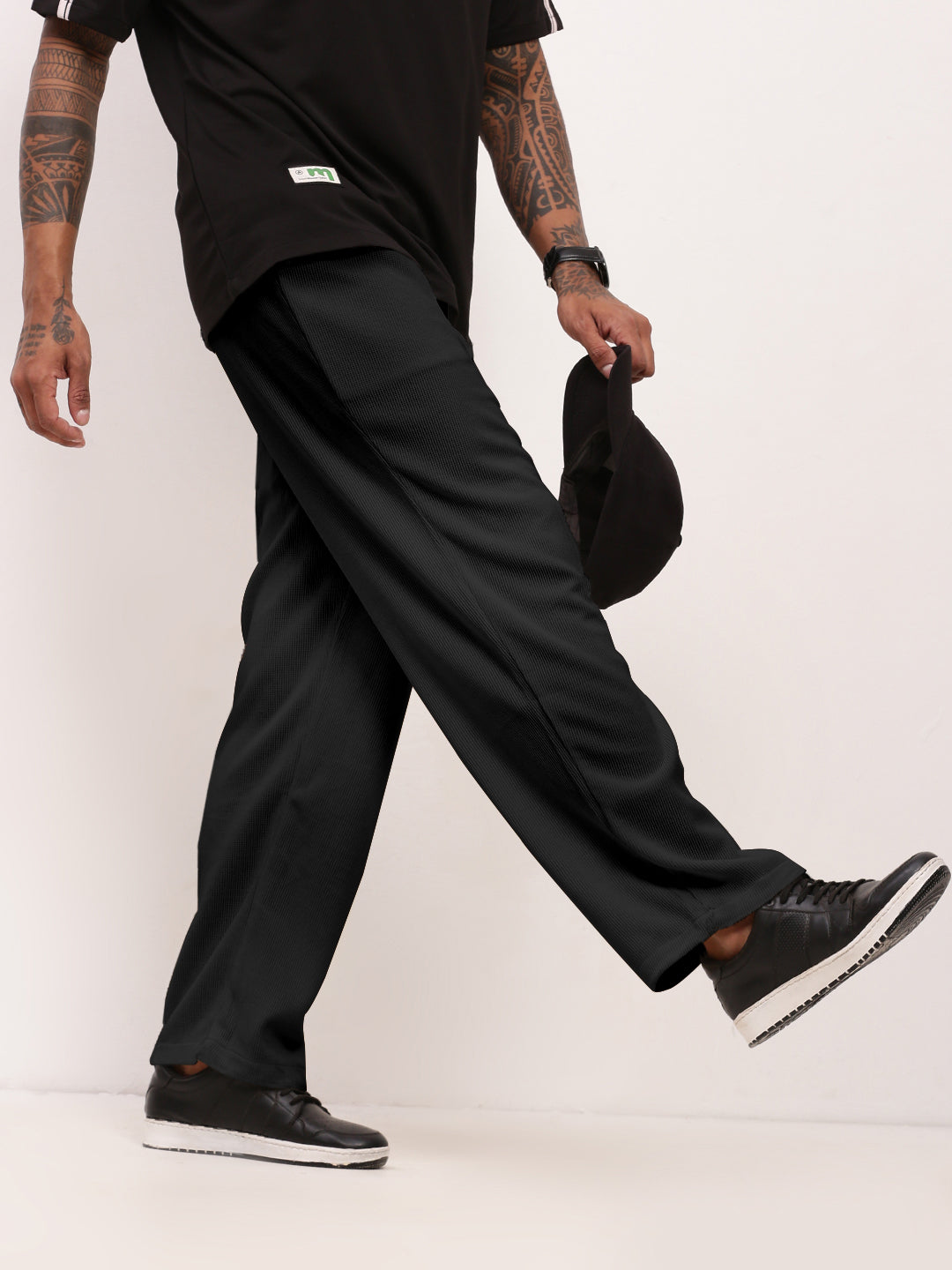 Men's Textured Grey Straight Fit Trousers