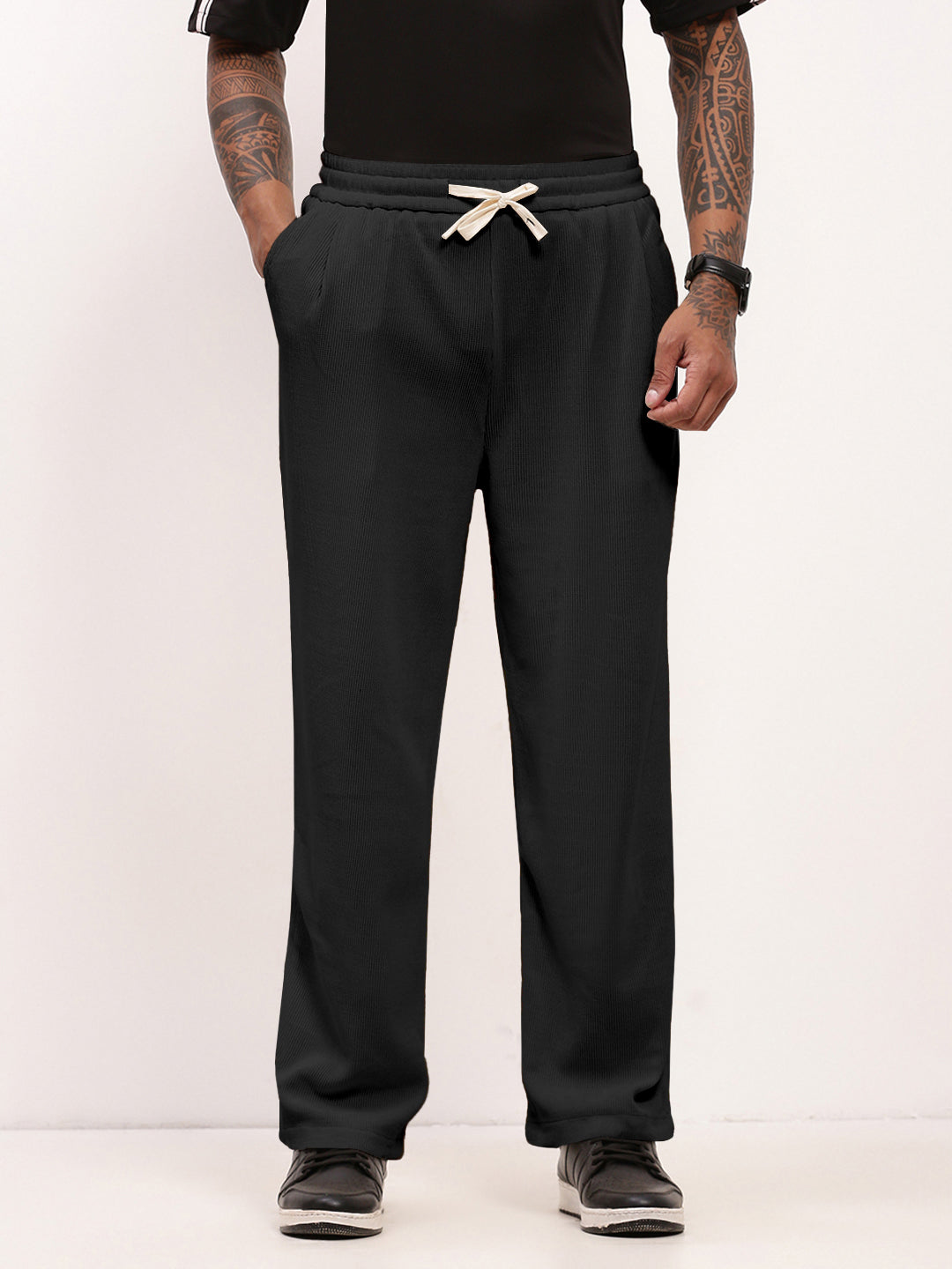 Men's Textured Grey Straight Fit Trousers