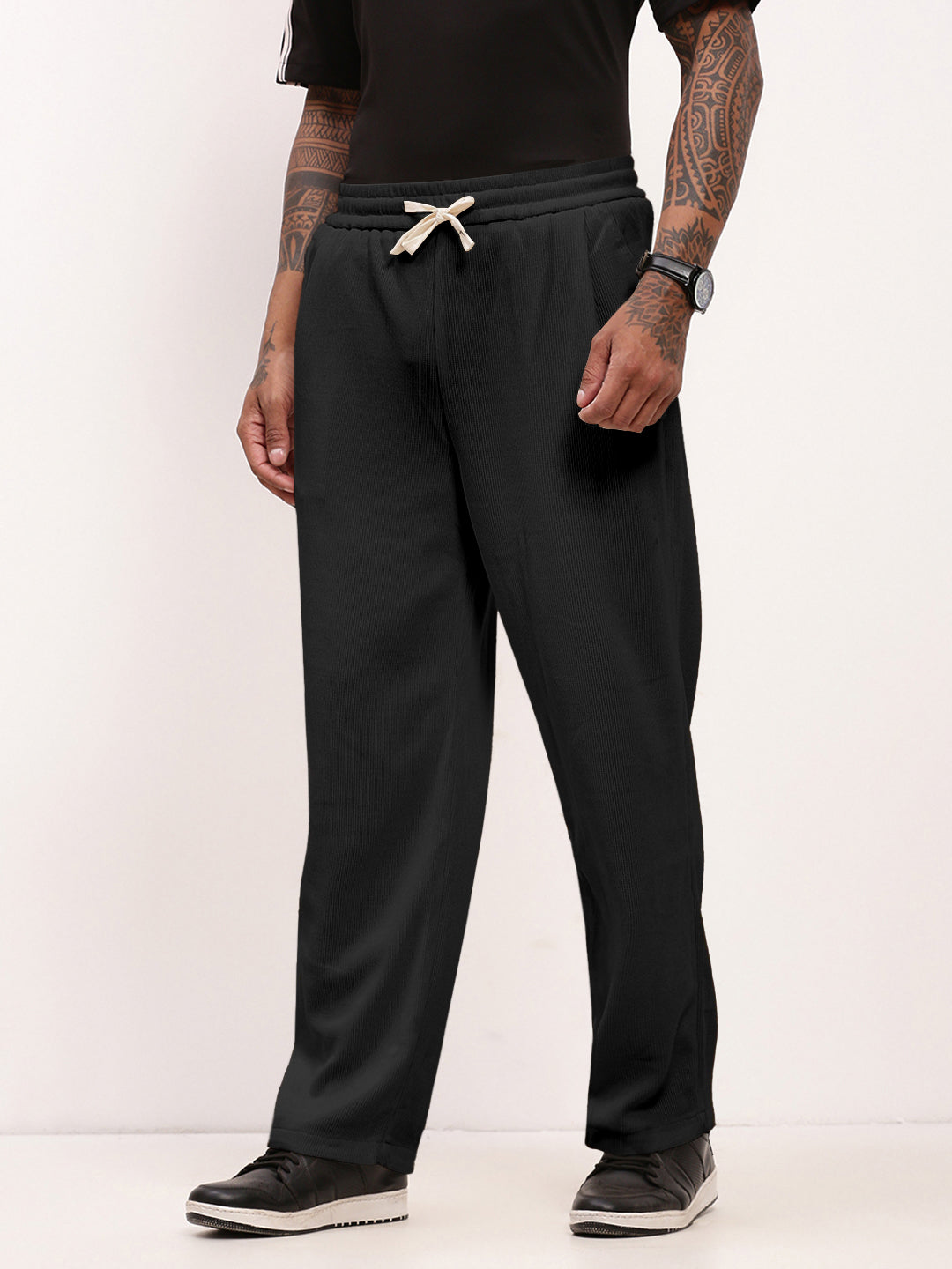 Men's Textured Grey Straight Fit Trousers