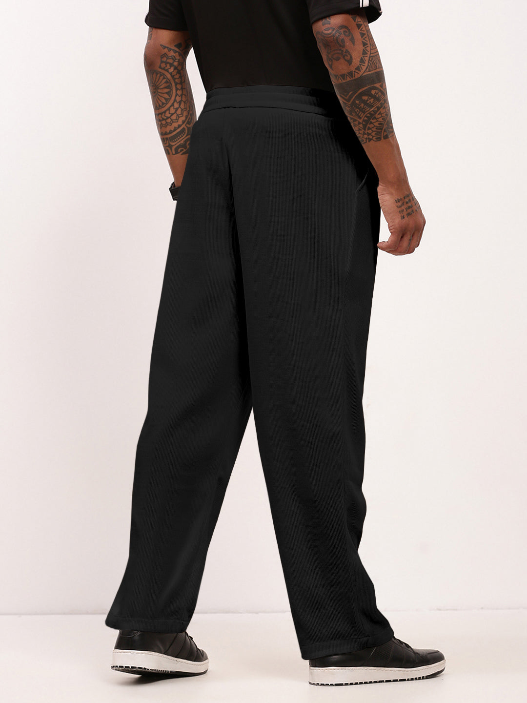 Men's Textured Grey Straight Fit Trousers