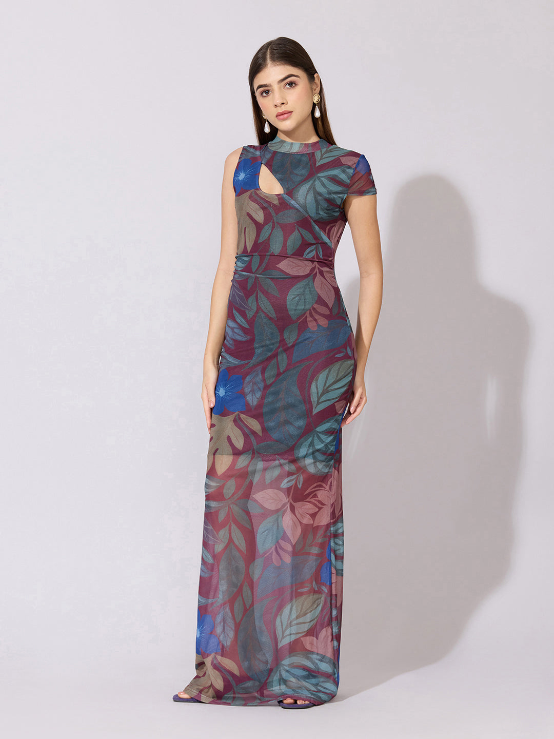 Women's Printed Olive Green Mesh Dress