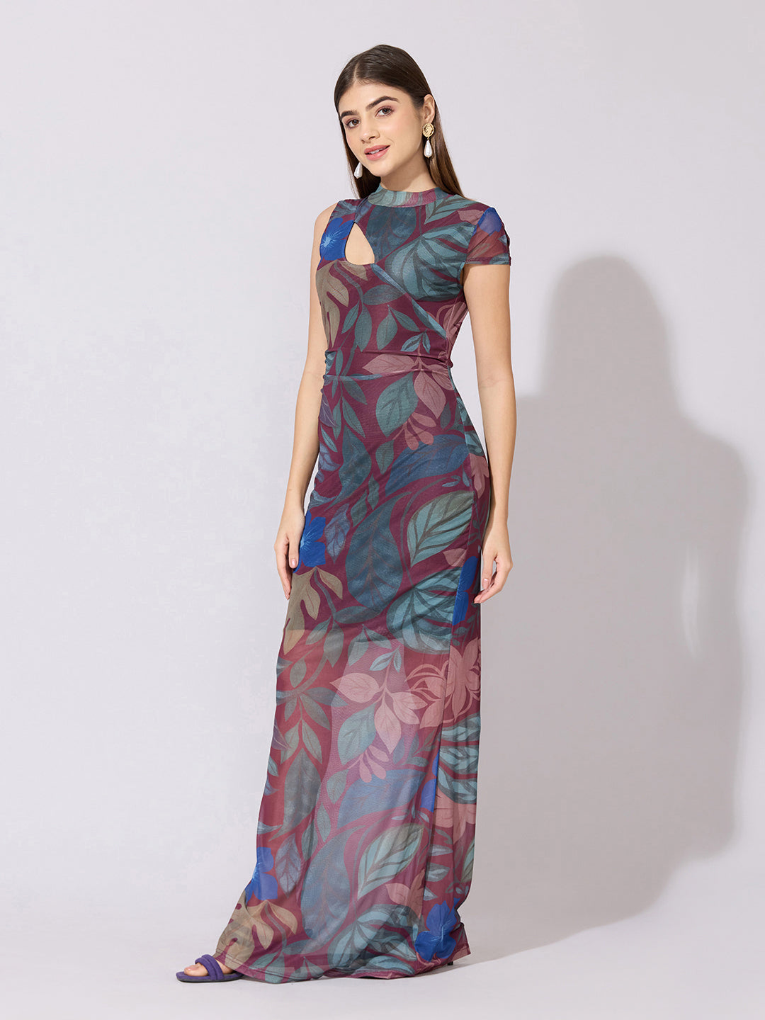 Women's Printed Olive Green Mesh Dress