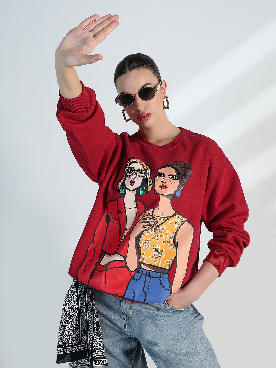 Women's Graphic Red Oversized Sweatshirt