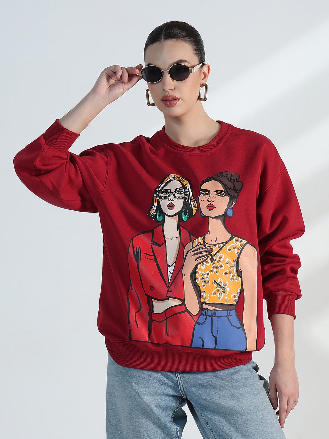 Women's Graphic Red Oversized Sweatshirt
