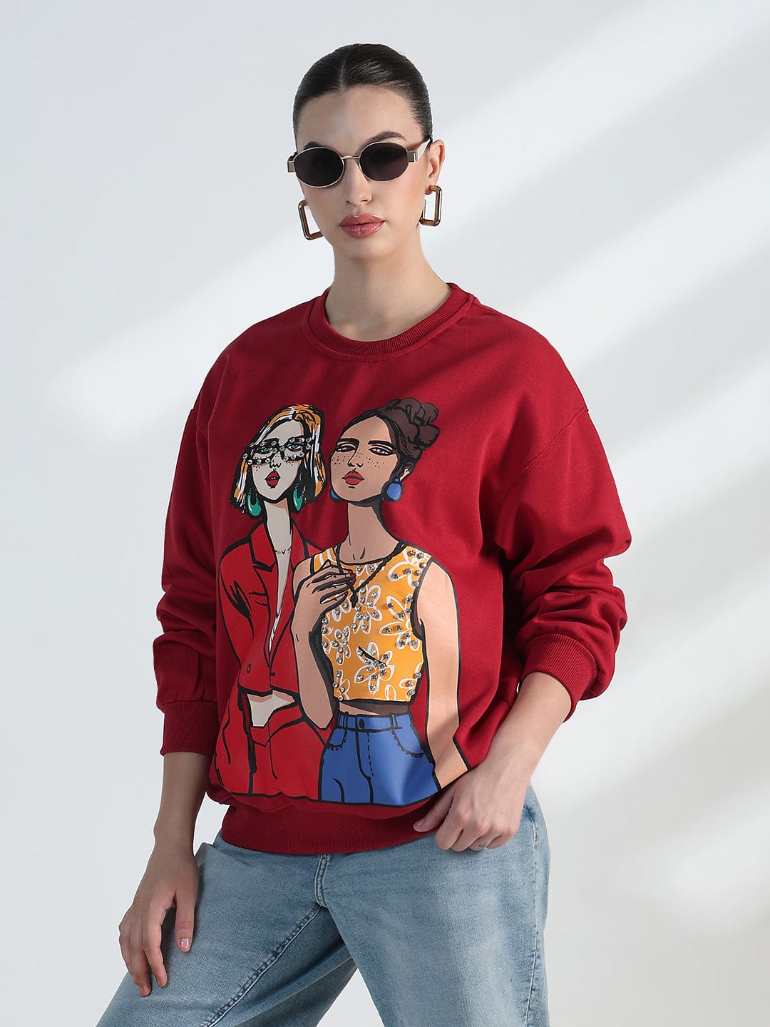 Women's Graphic Red Oversized Sweatshirt
