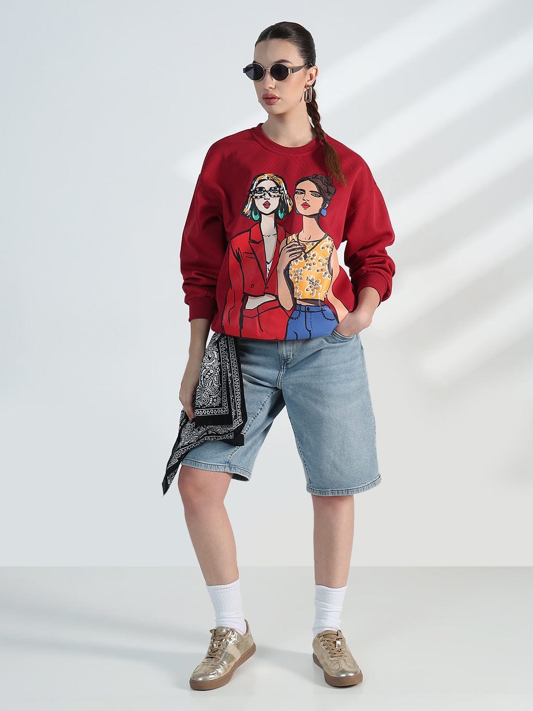 Women's Graphic Red Oversized Sweatshirt