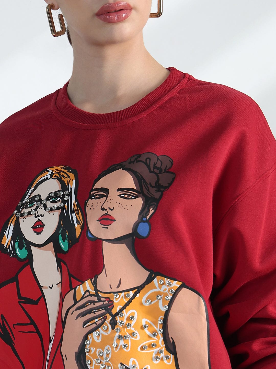 Women's Graphic Red Oversized Sweatshirt