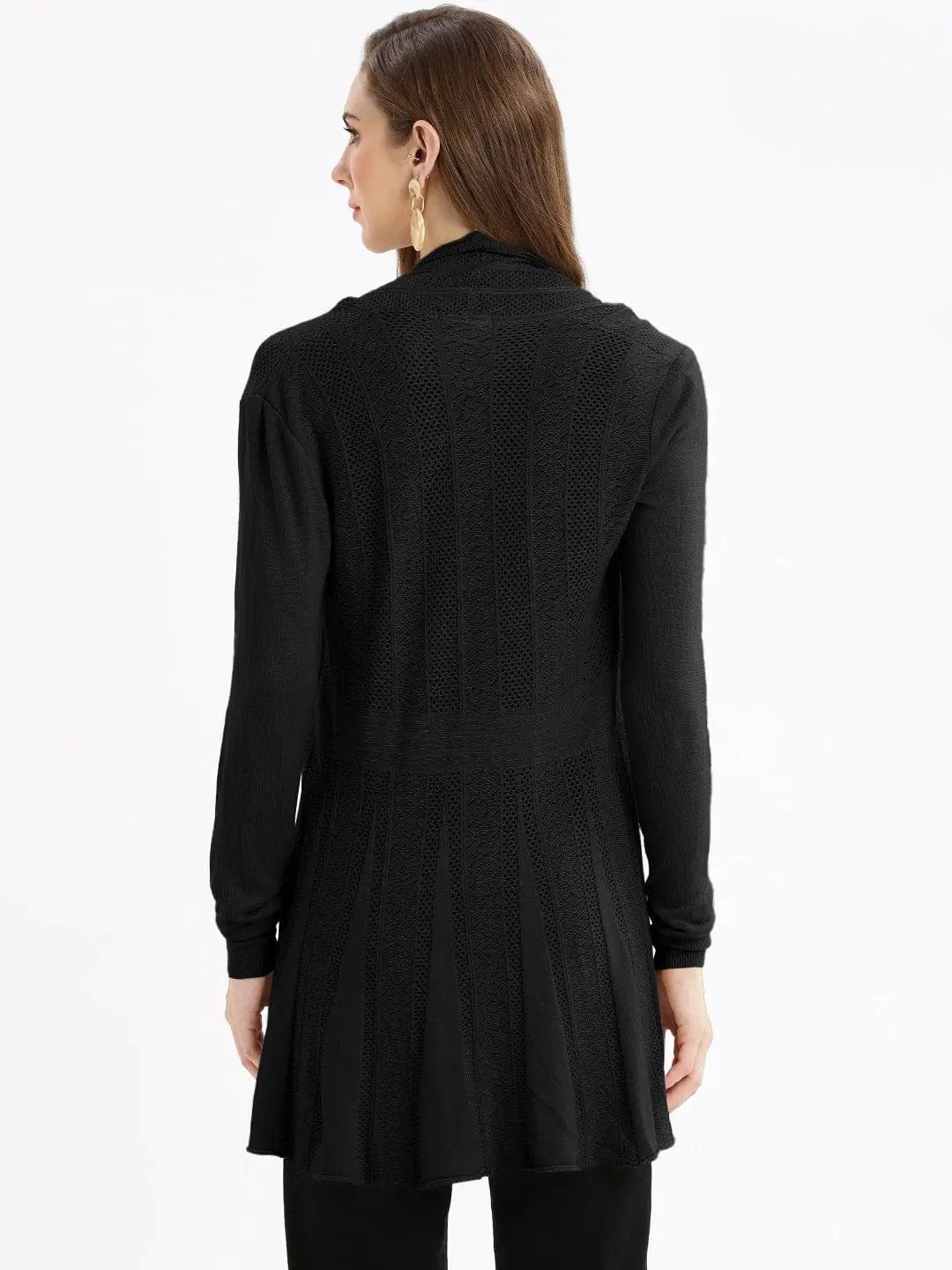 Women's Textured Knit Black Open-Front Long Shrug - from SHOWOFFFF