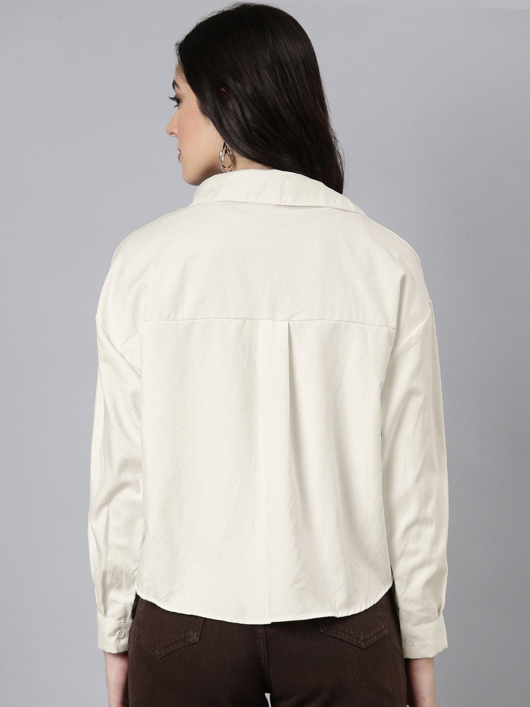 Women's Cream Shirt Collar Shirt Style Top with Tank Top