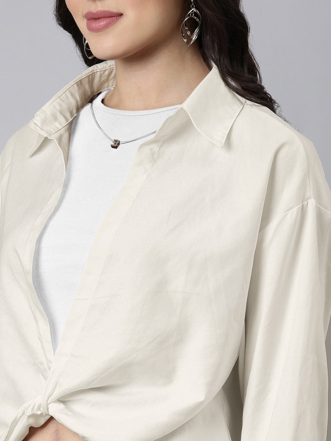Women's Cream Shirt Collar Shirt Style Top with Tank Top