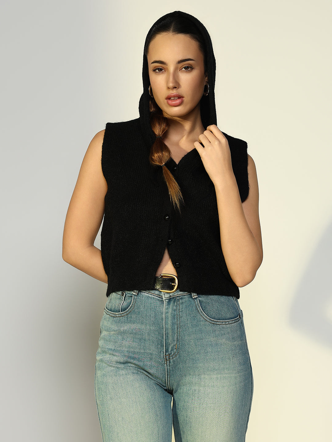 Women Solid Black Top