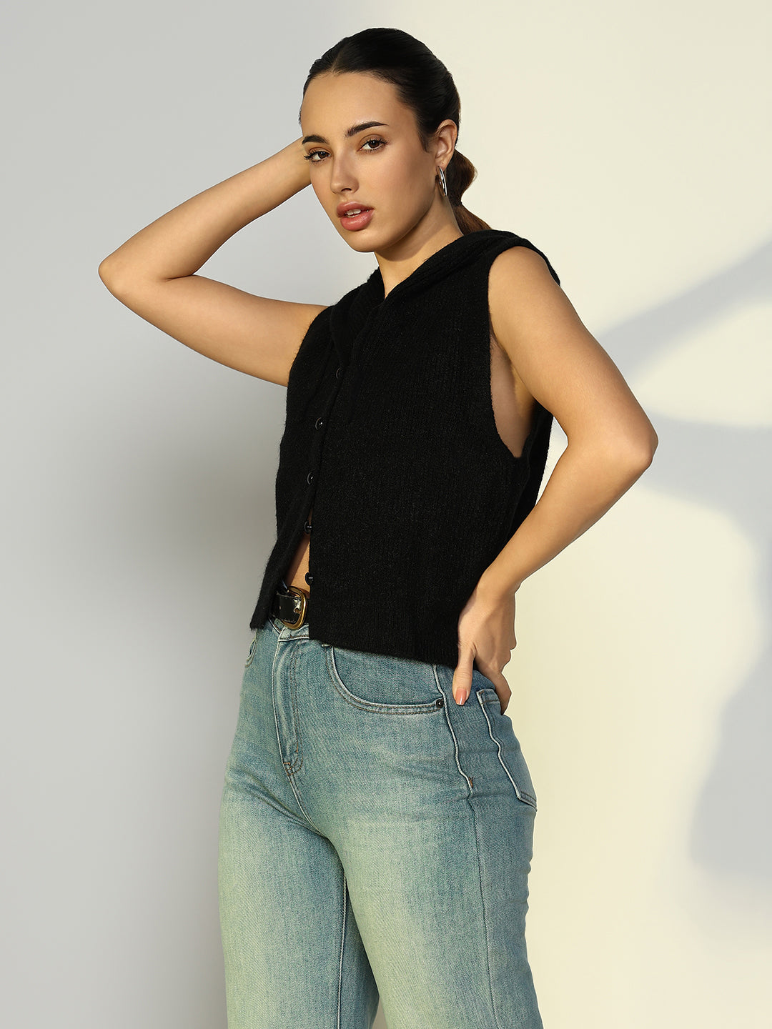 Women Solid Black Top