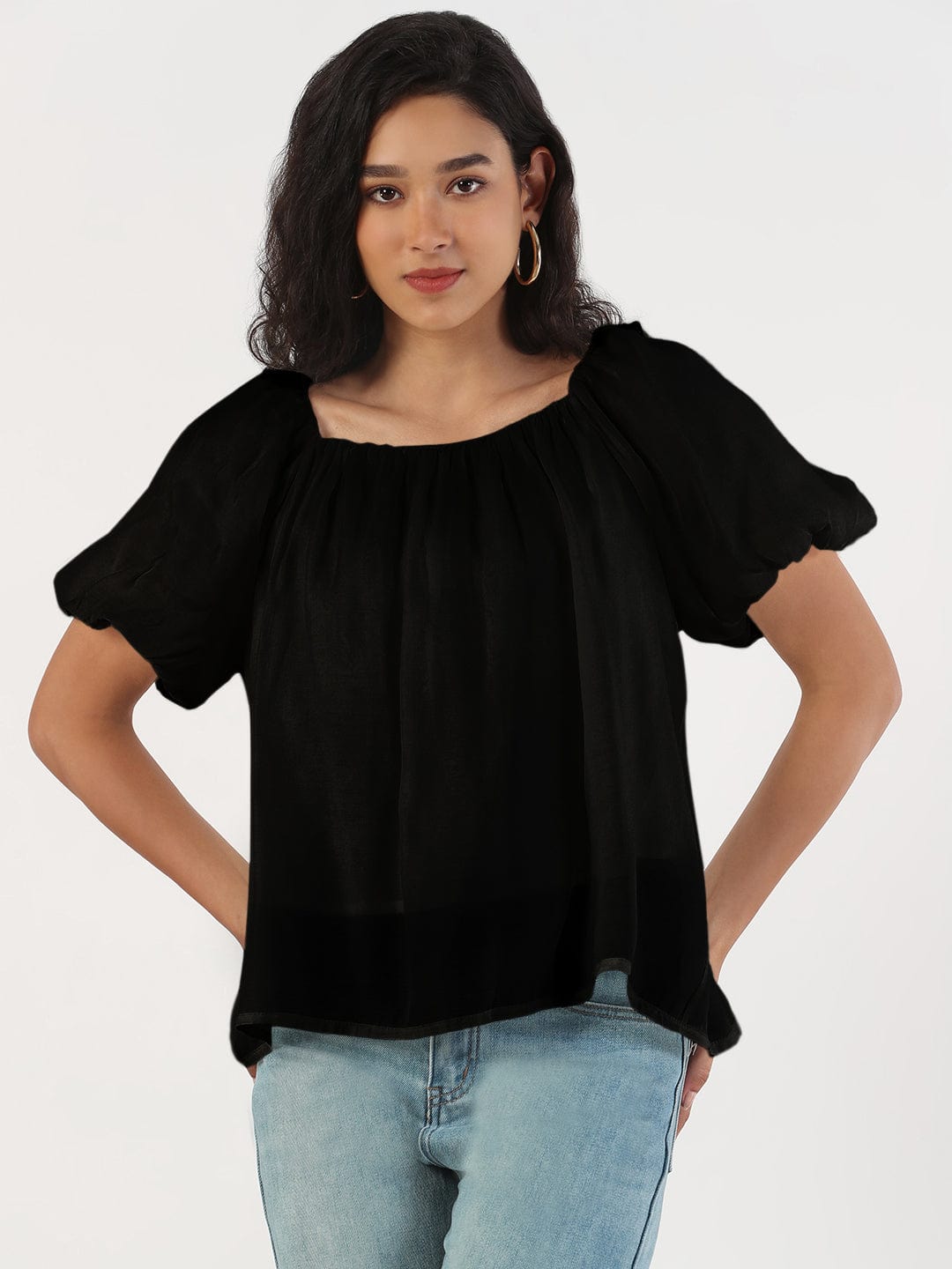 Women's Black Square Neck Top