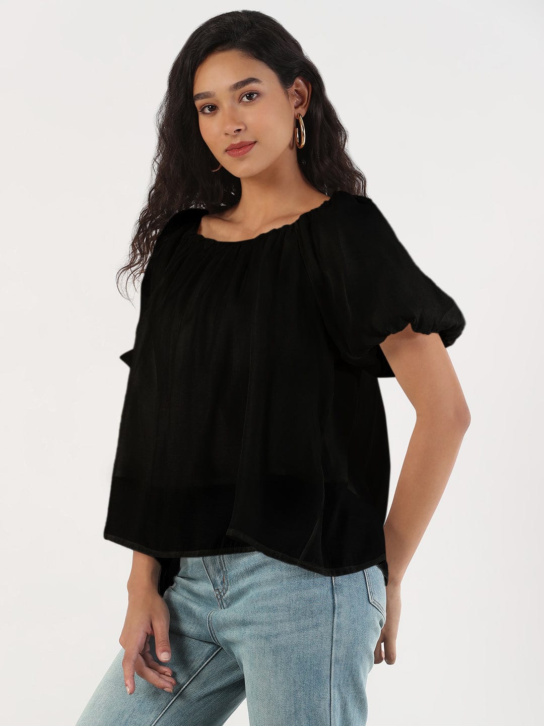Women's Black Square Neck Top