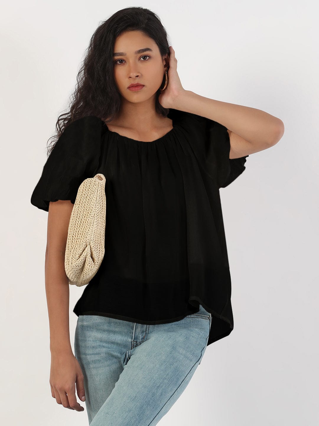 Women's Black Square Neck Top