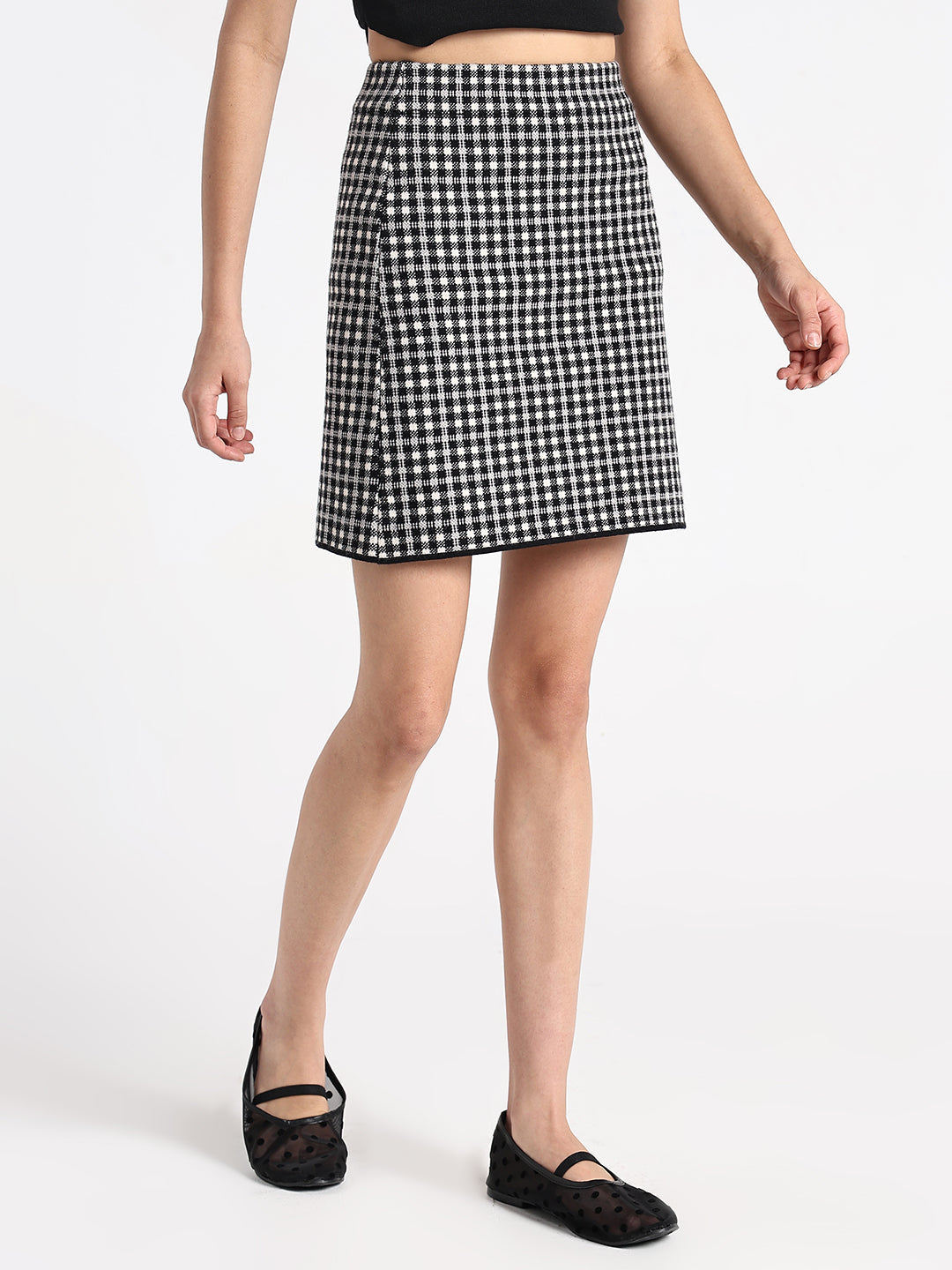 Women's Black Checked Mini Skirt