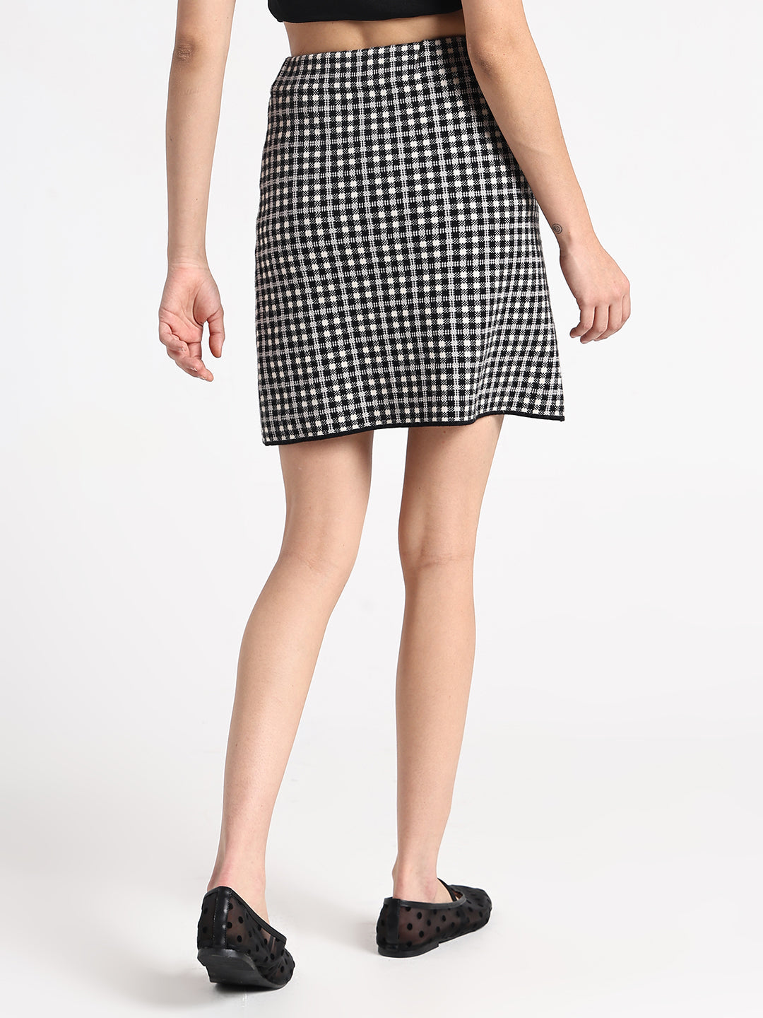 Women's Black Checked Mini Skirt