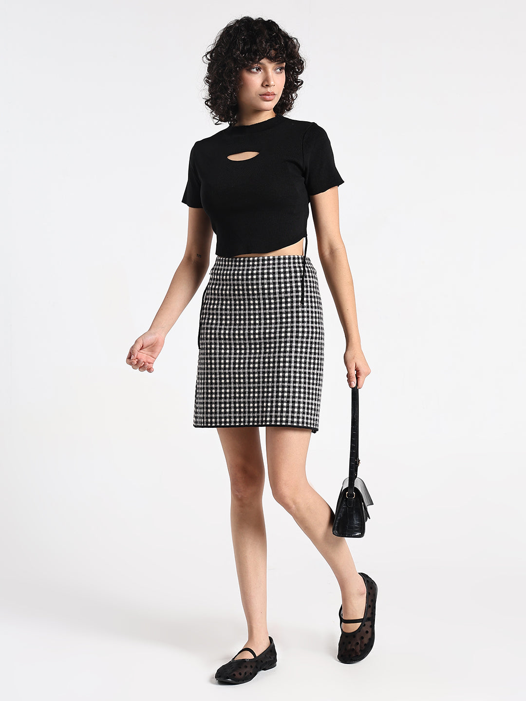 Women's Black Checked Mini Skirt