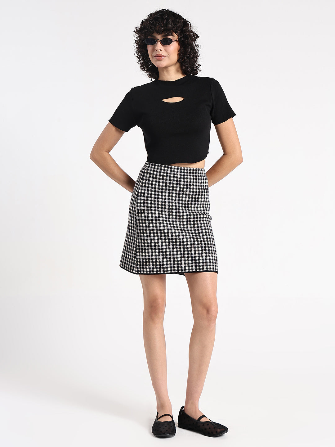 Women's Black Checked Mini Skirt