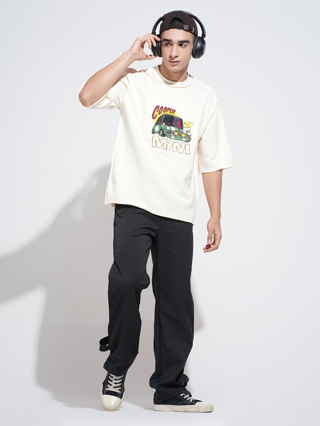 Men's Black Regular Fit Trousers with Adjustable Snap Button Tabs