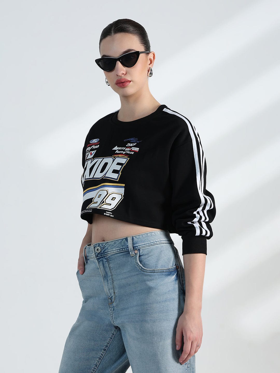 Women's Black Motorsport Oversized Crop Sweatshirt