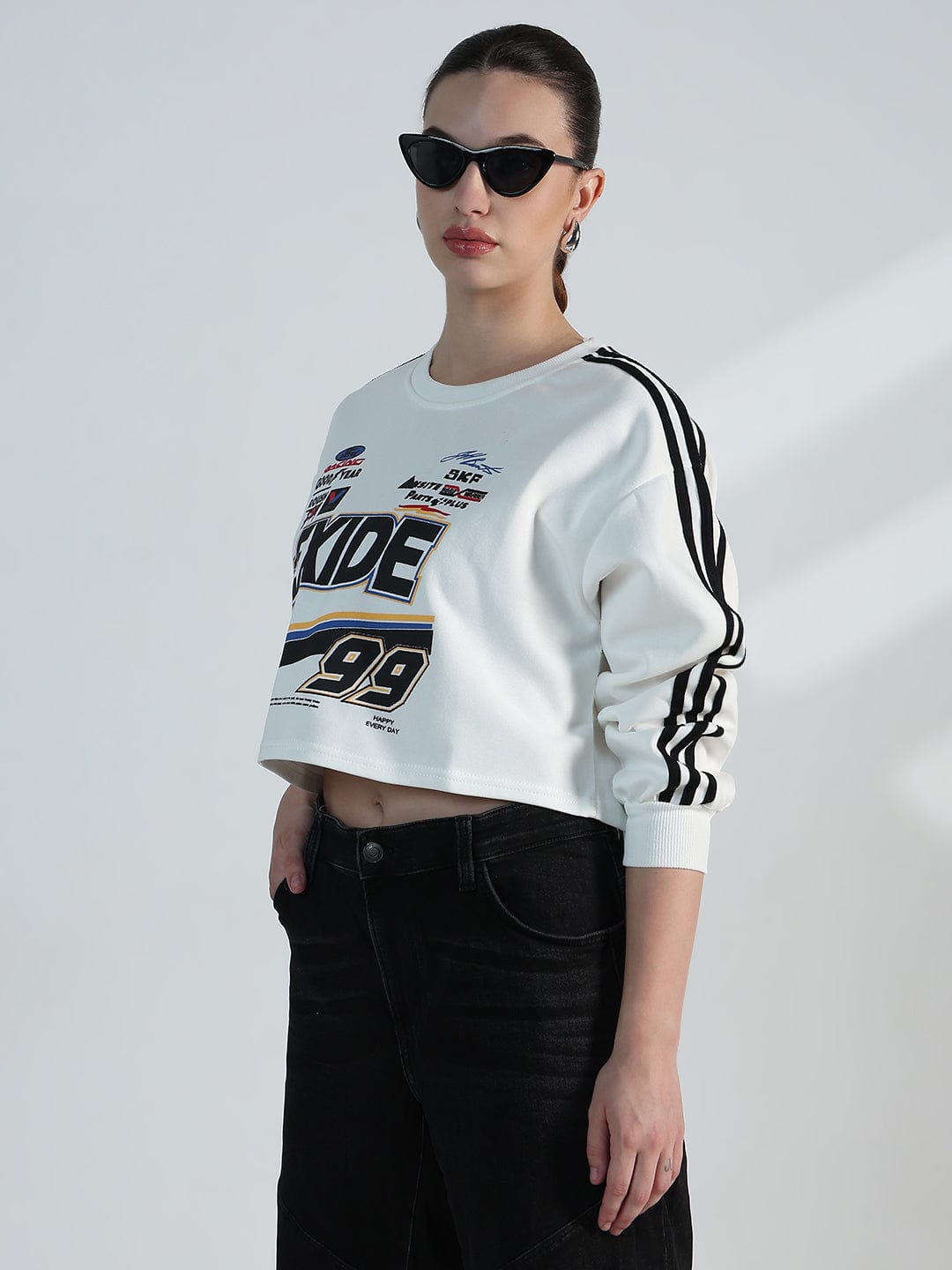Women's White Motorsport Oversized Crop Sweatshirt