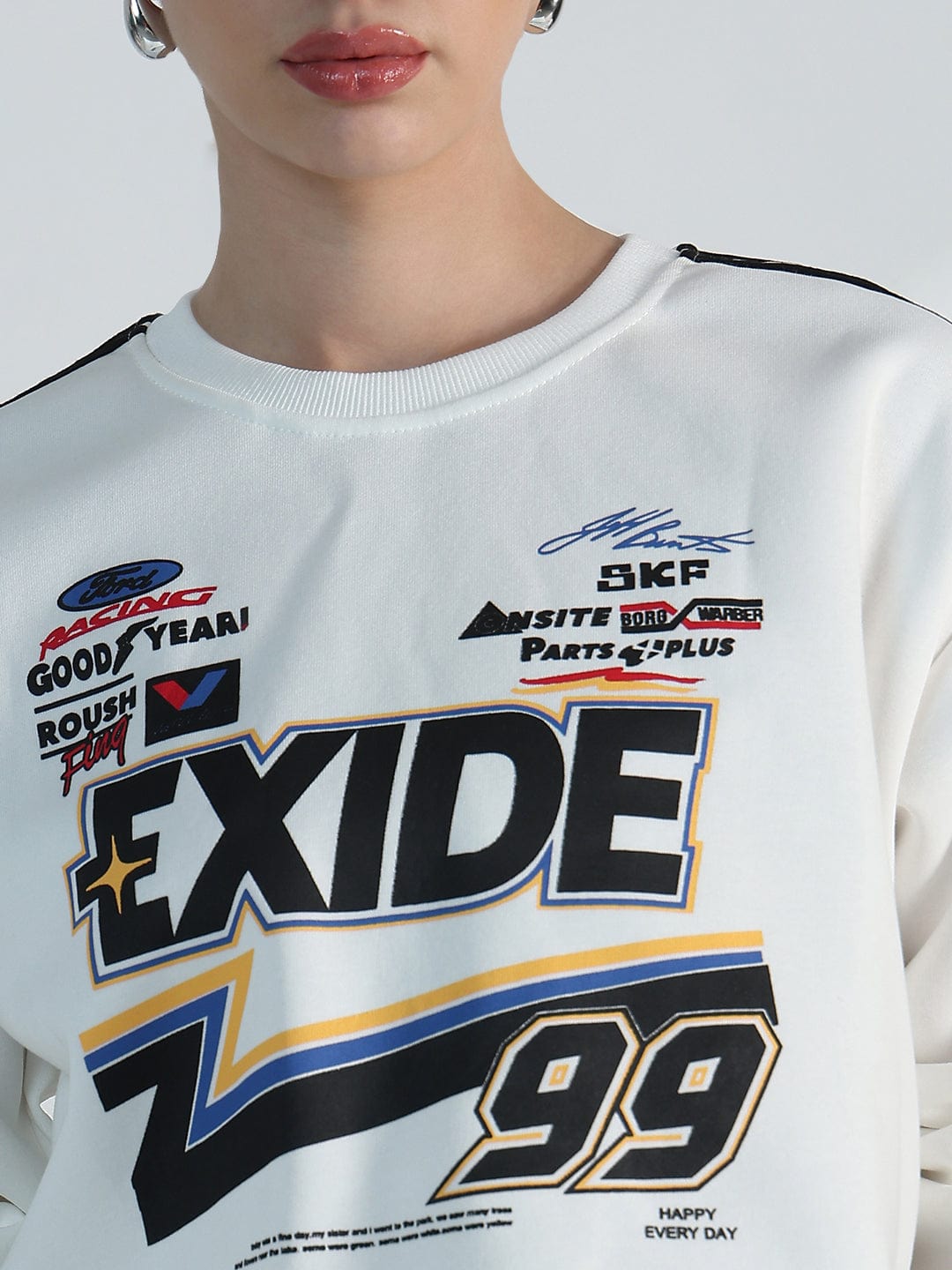 Women's White Motorsport Oversized Crop Sweatshirt