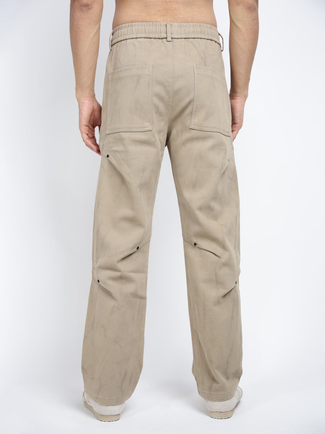 Men's Beige Relaxed Fit Elasticated Waist with Drawstring Jeans