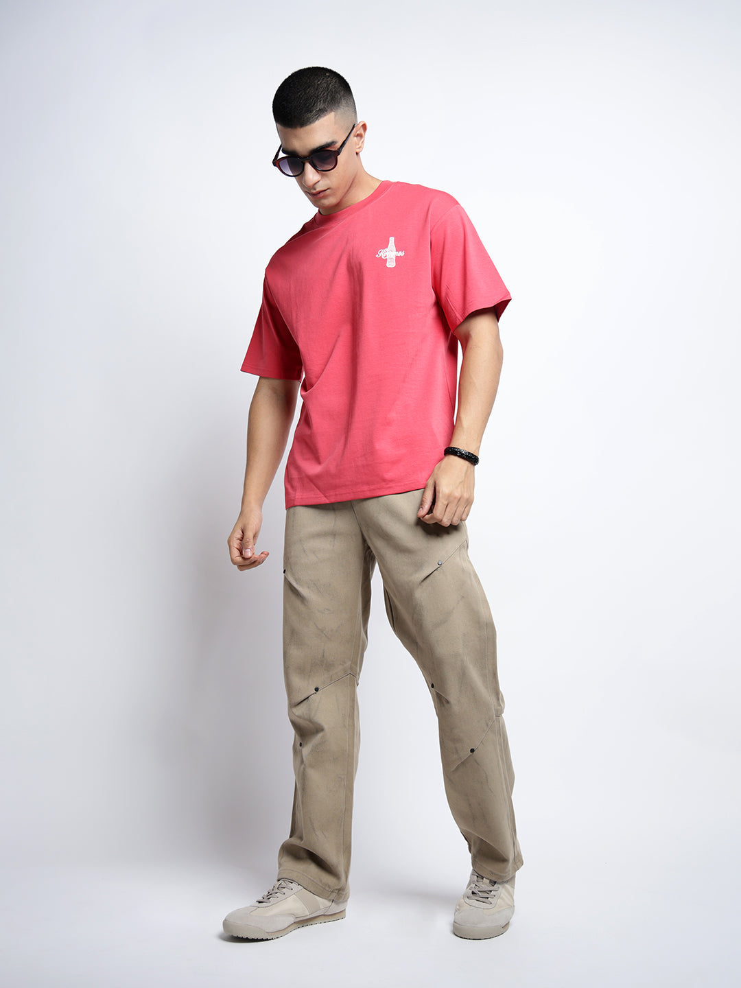 Men's Beige Relaxed Fit Elasticated Waist with Drawstring Jeans