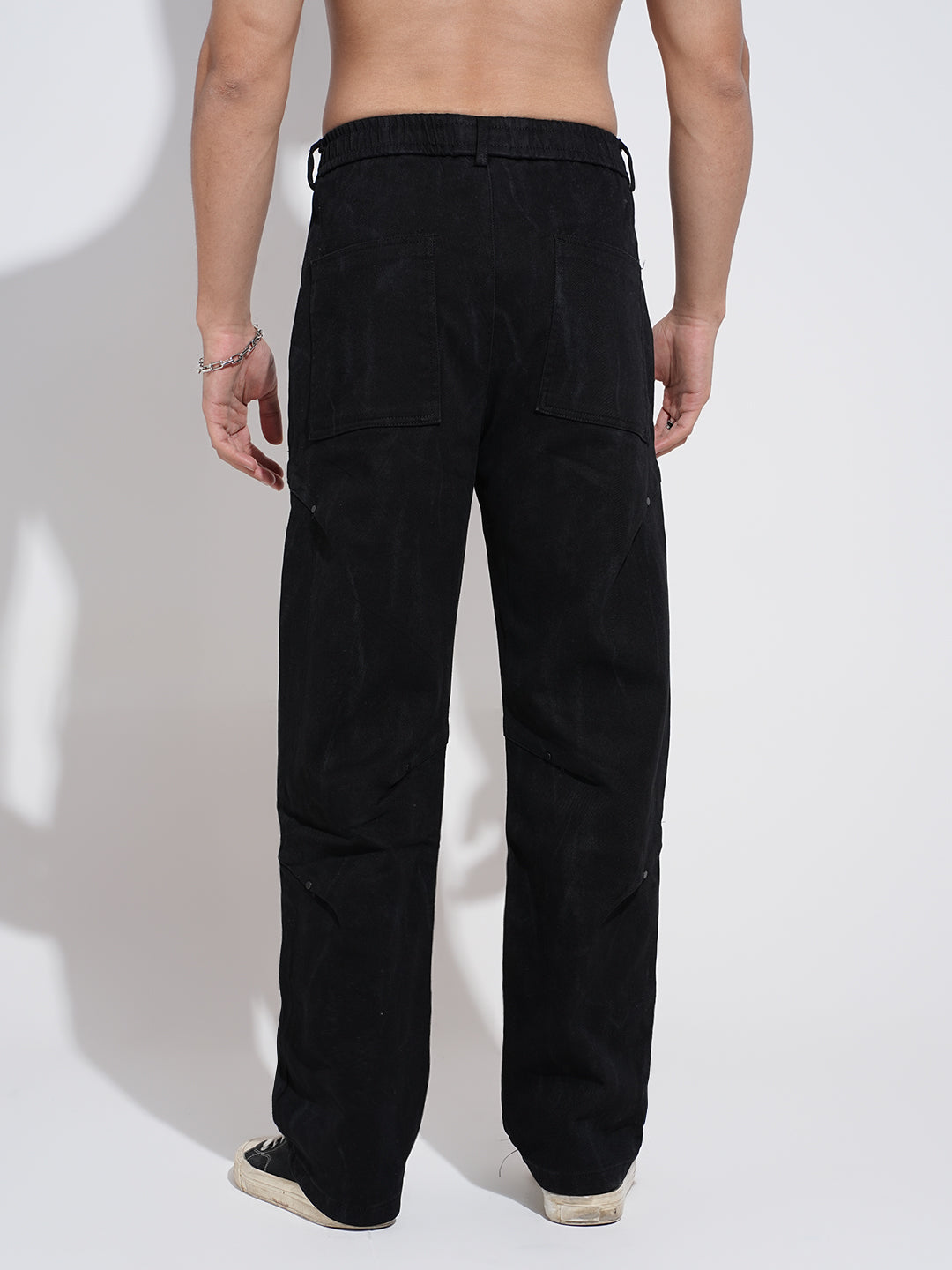 Men's Black Relaxed Fit Elasticated Waist with Drawstring Jeans