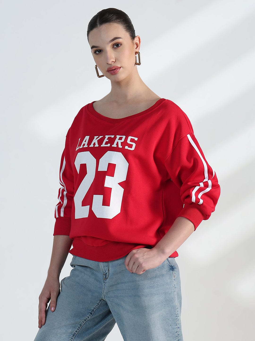 Women's Typography Red Oversized Sweatshirt