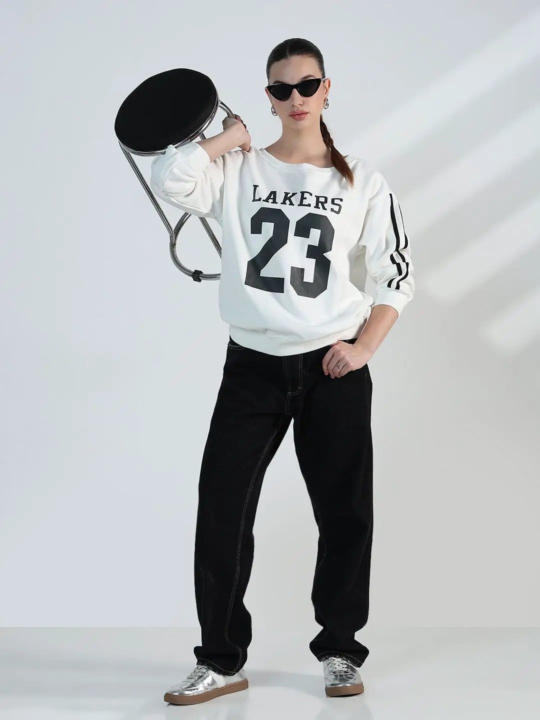 Women's Typography White Oversized Top - Uncategorized from SHOWOFFFF