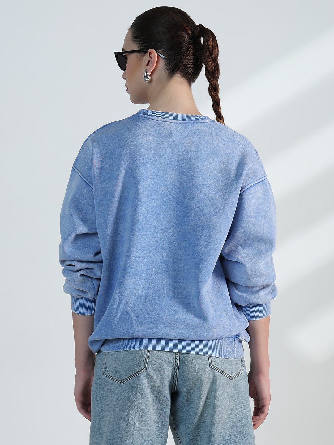 Women's Typography Blue Round Neck Oversized Sweatshirt