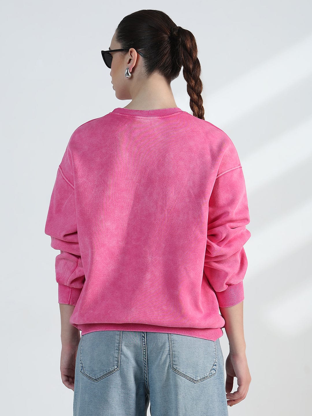 Women's Typography Pink Round Neck Oversized Sweatshirt