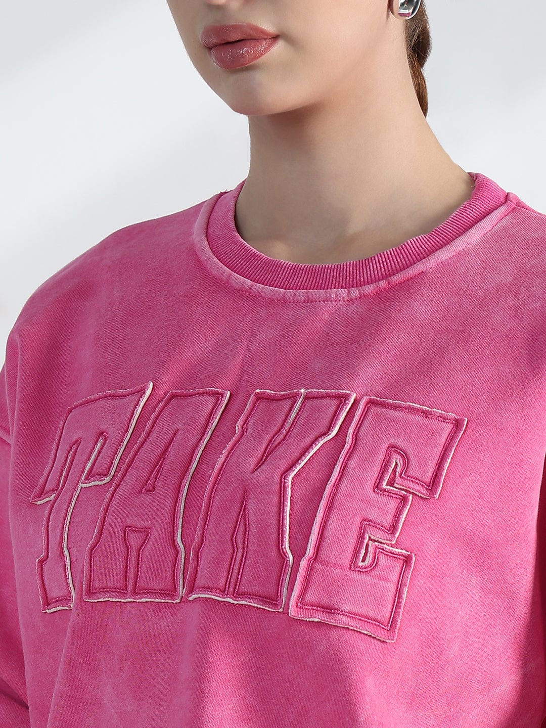 Women's Typography Pink Round Neck Oversized Sweatshirt