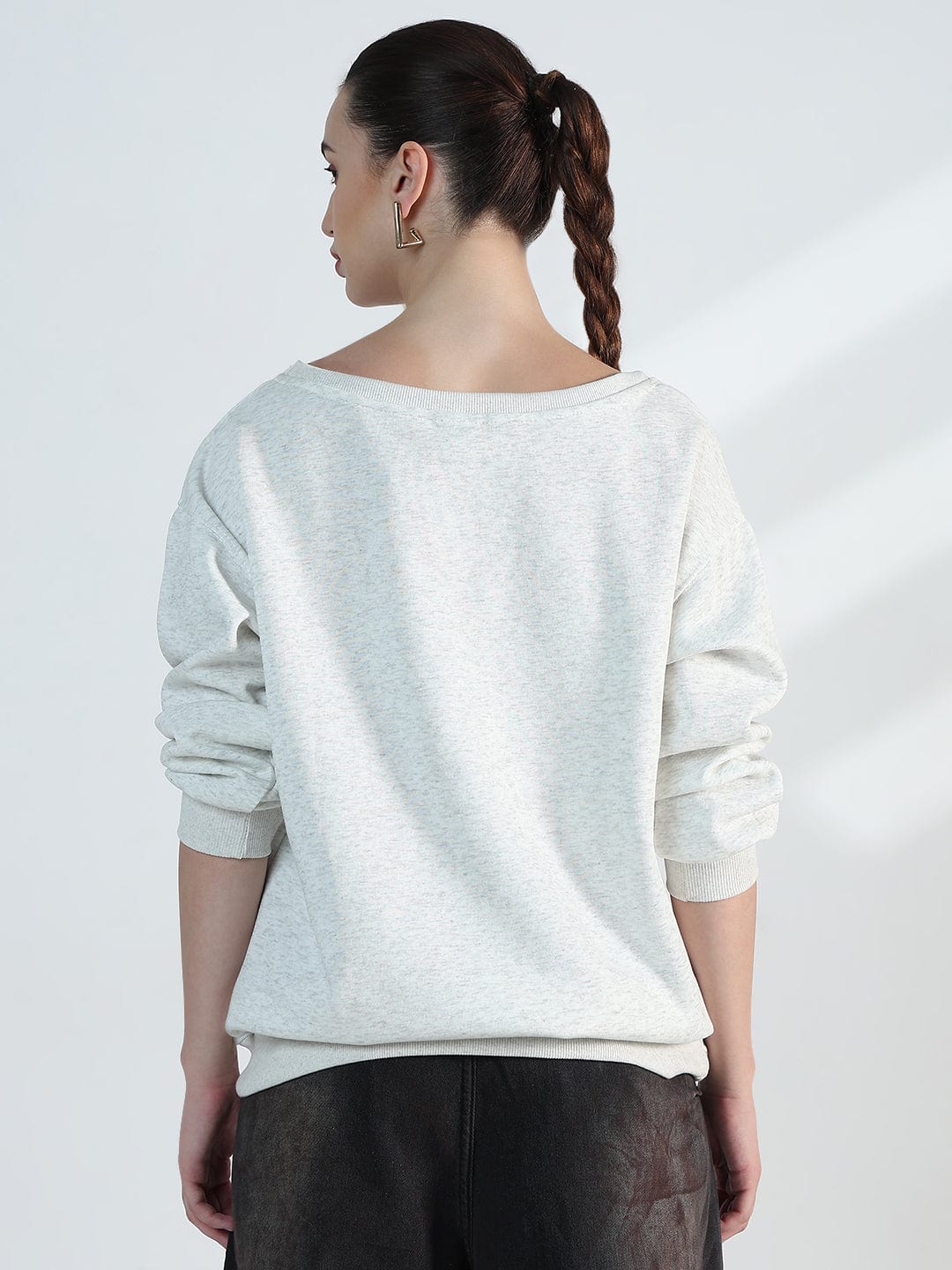 Women's Typography Grey Scoop Neck Oversized Sweatshirt