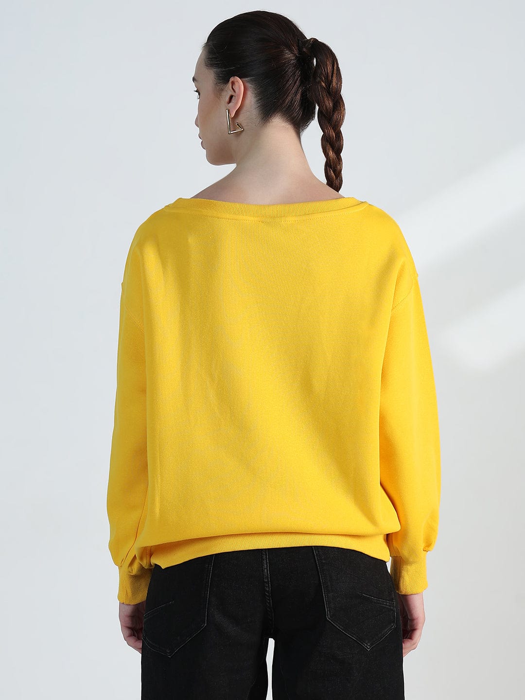 Women's Typography Yellow Scoop Neck Oversized Sweatshirt