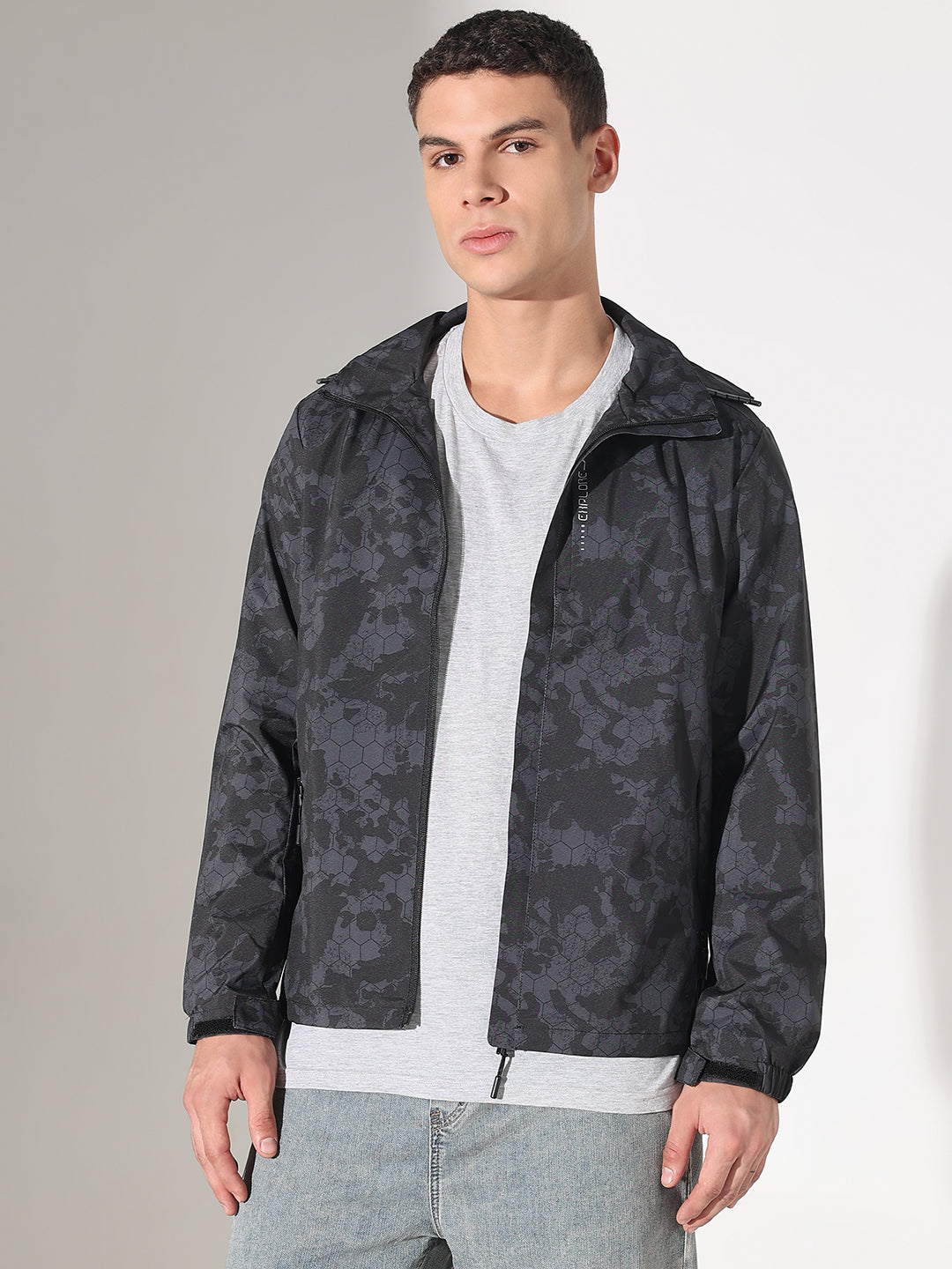 Men's Camouflage Black Jacket with Detachable Hood