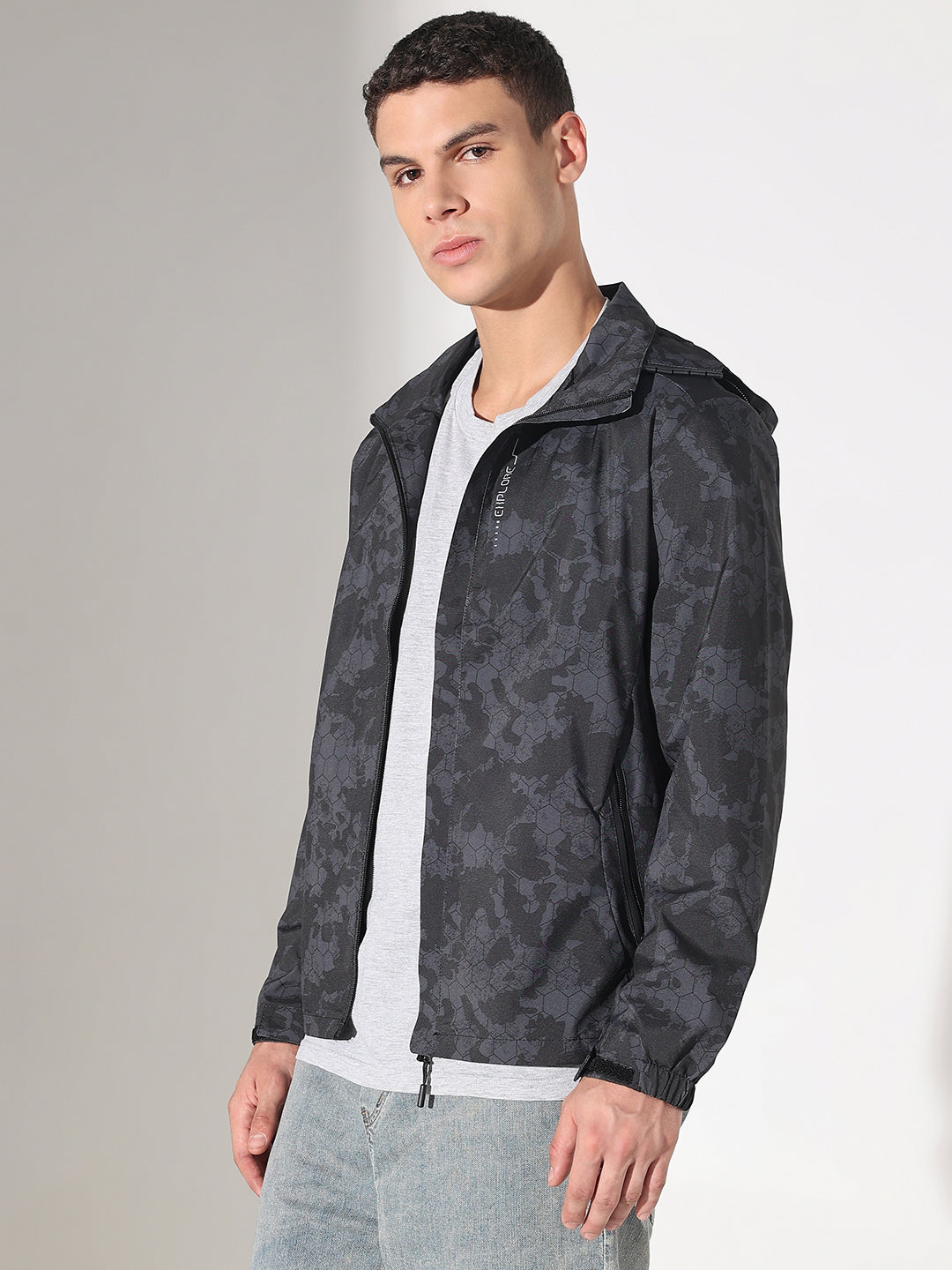 Men's Camouflage Black Jacket with Detachable Hood