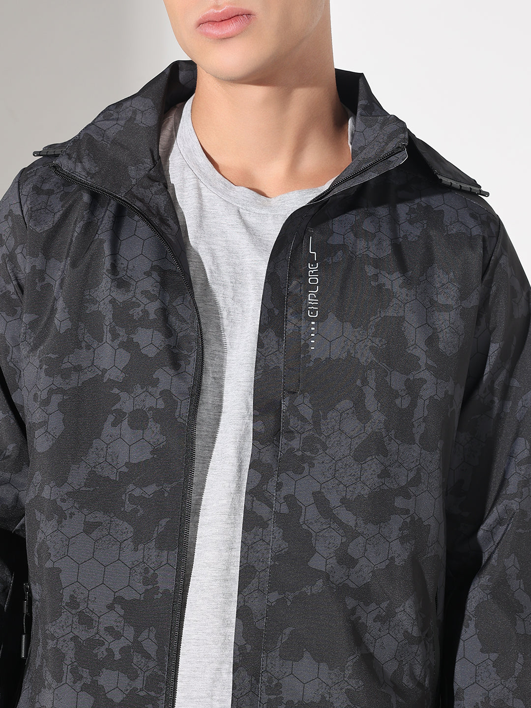 Men's Camouflage Black Jacket with Detachable Hood