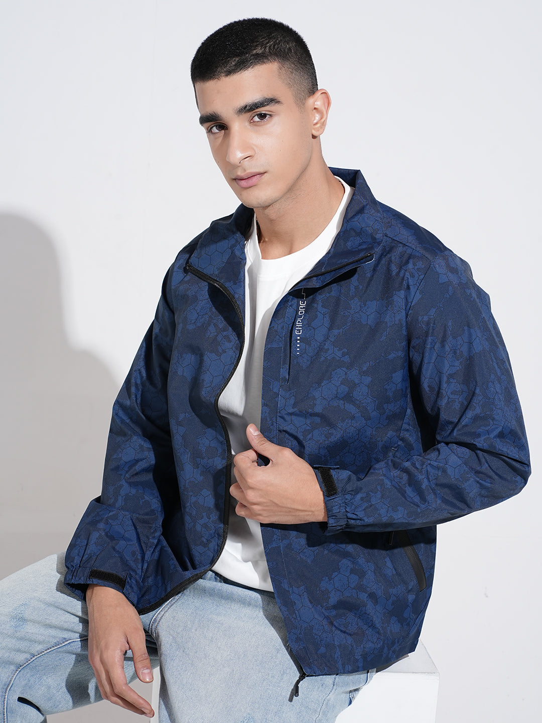 Men's Camouflage Blue Jacket with Detachable Hood