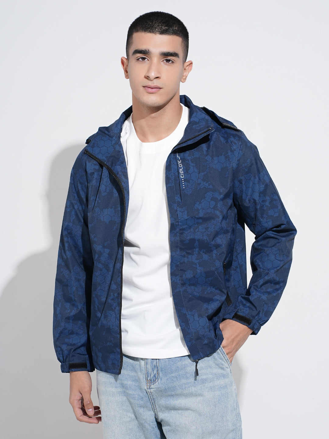 Men's Camouflage Blue Jacket with Detachable Hood