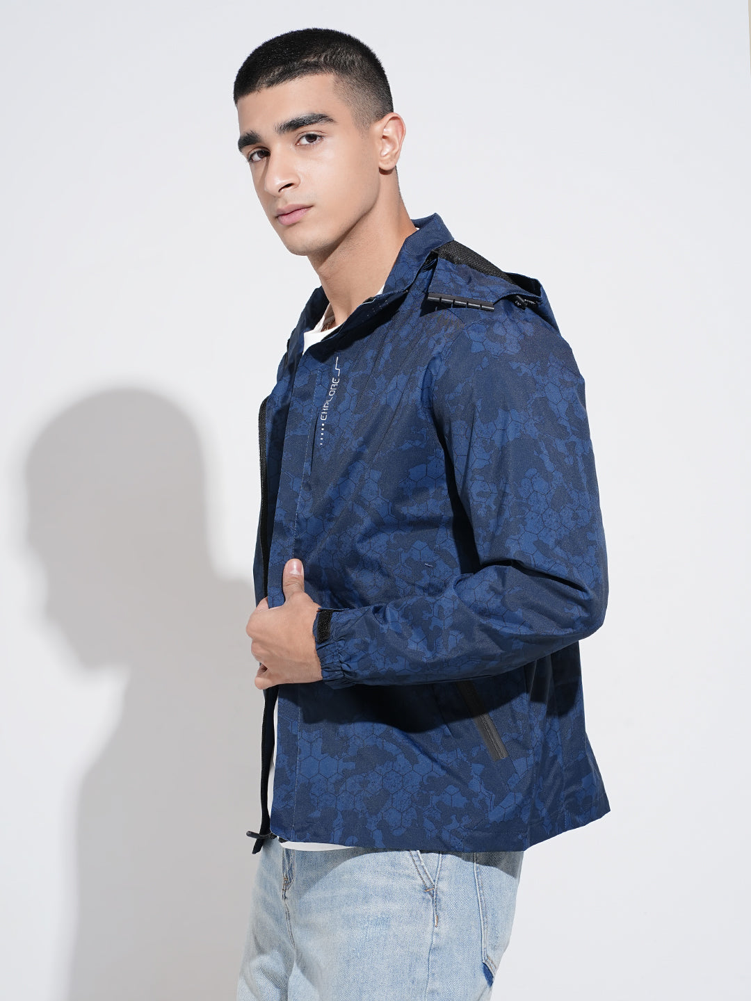 Men's Camouflage Blue Jacket with Detachable Hood